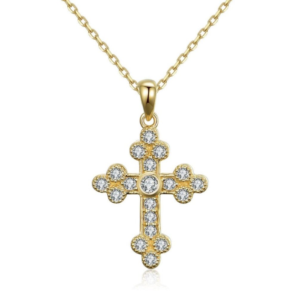 Clover Style Cross Religious Pendant Yellow Gold
